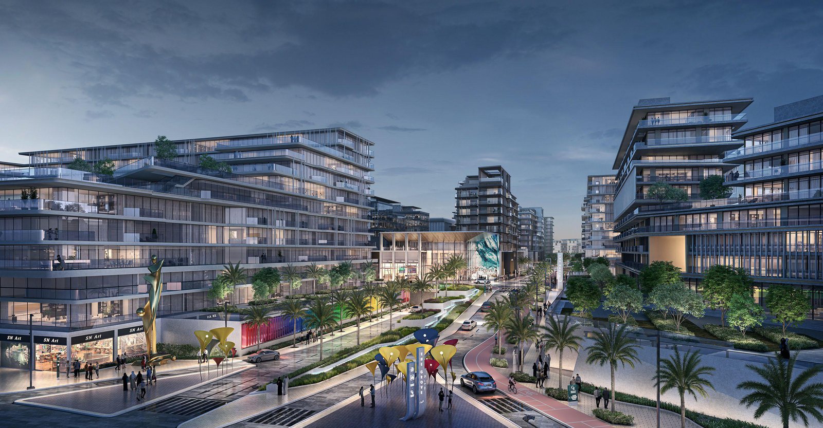 Contemporary apartment exterior at Grove Uptown Views featuring modern architecture and elegant design on Saadiyat Island